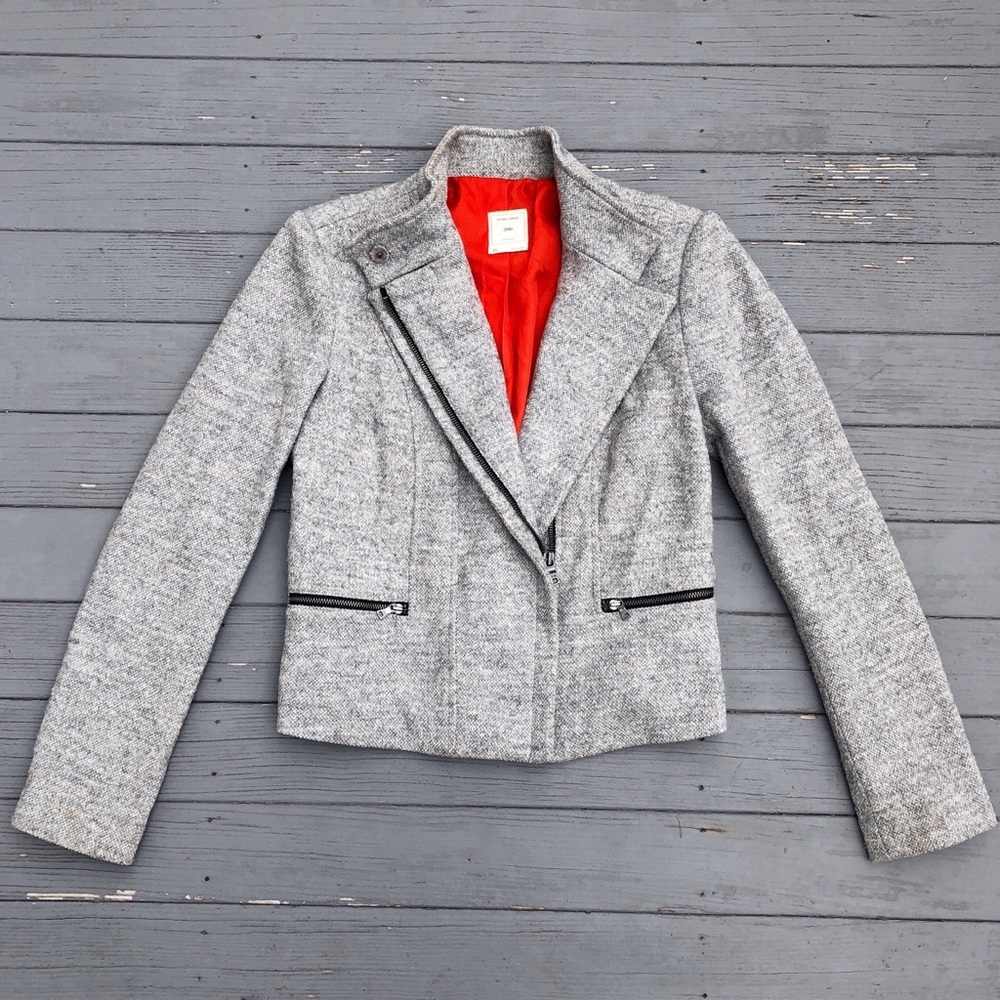 Gap Wool Tweed Asymmetrical Zip Moto Blazer XS